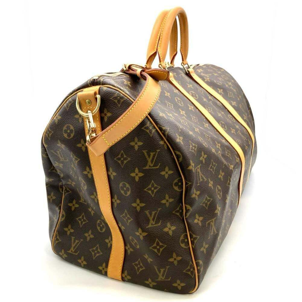 LOUIS VUITTON Authentic Brown Monogram Leather Keepall 55 Boston Bag - Picture 3 of 9